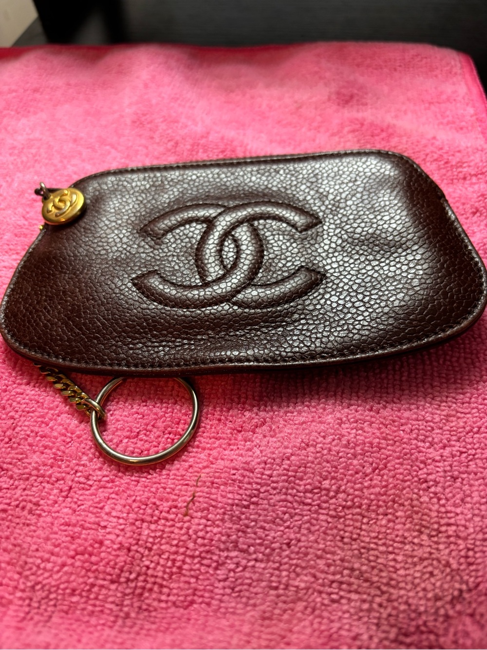 Authentic Vintage CHANEL Timeless Caviar Leather Mini Pouch Coin Case - Mahogany